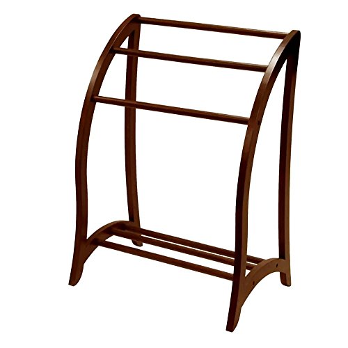Wooden Quilt Rack Free Standing Walnut Rustic 3-Bar Scroll Design