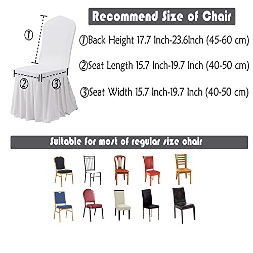 Stretch Dining Room Chair Covers Set of 2 - White Spandex Slipcovers with Skirt