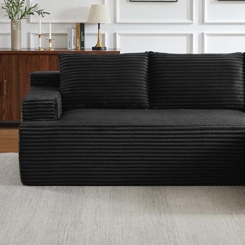 96-Inch L-Shaped Modular Corduroy Sectional Sofa with Deep Seating