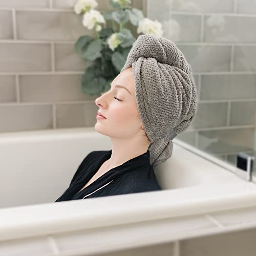 ROLSHOL 2-Pack Large Microfiber Hair Towel Wraps for Women - Grey & Pink, Fast Drying, 27 x 39 Inches