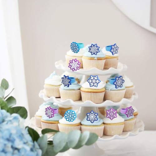 ZHUOWEISM Snowflake Cupcake Rings Toppers Set 6 Design Winter Frozen Party Decorations
