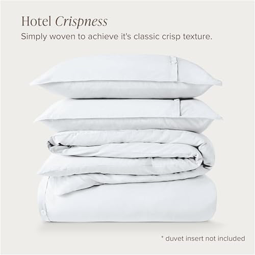 100% Organic Cotton Percale Duvet Cover Set with Pillow Shams - Queen, White