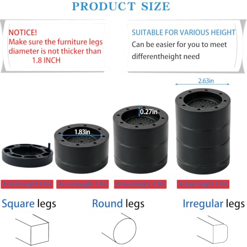 Adjustable Heavy Duty Bed Risers - Set of 4, Lift 2 Inches