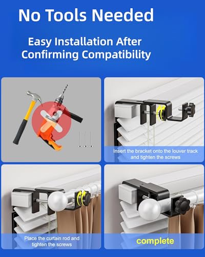 No-Drill Over-Blinds Curtain Rod Brackets for 1.3-2" Headrails - 2 Pack