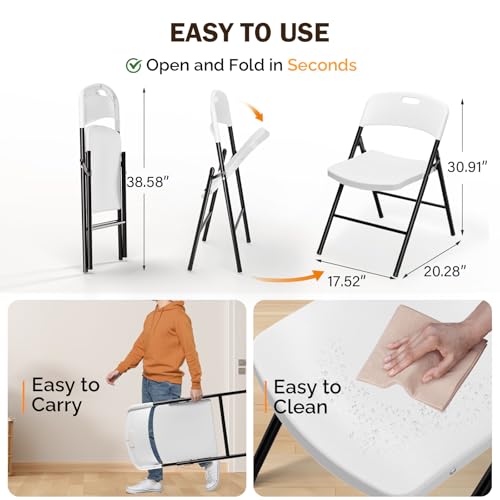 Heavy-Duty Folding Chairs, Portable White Plastic Seating (12 Pack)