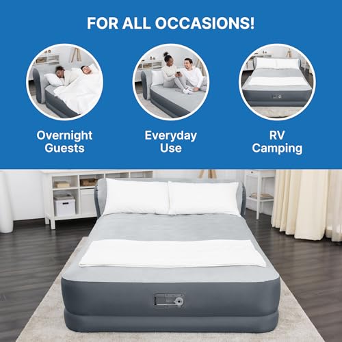 Queen Air Mattress with Built-in Pump & USB Charger - Soft Snugable Top