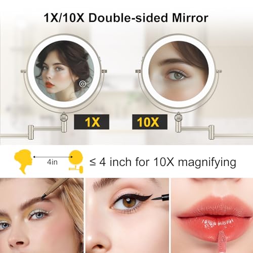 IMIKONA 9" Wall Mounted Lighted Makeup Mirror,4000mAh Rechargeable