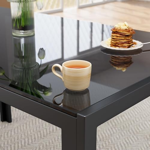 5-Piece Tempered Glass Dining Table Set for 4 with Leather Chairs