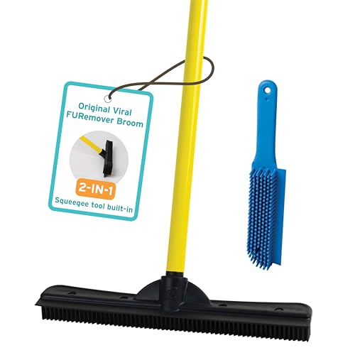 Pet Hair Removal Rubber Broom with 58-Inch Telescopic Handle & Squeegee
