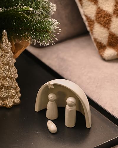 4-Piece Porcelain Nativity Scene Set - Modern Ceramic Christmas Table Decor