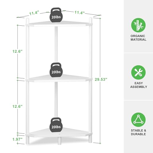 3-Tier Bamboo Corner Shelf, Small Standing Storage Organizer for Bathroom