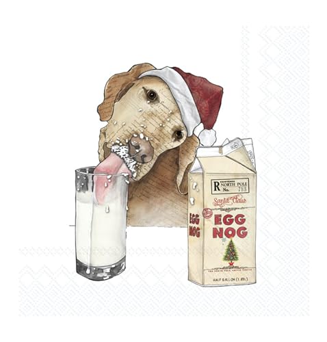 Boston International IHR Winter Holiday Christmas 3-Ply Paper Cocktail Napkins - Egg Nog Dog Design, 20-Count