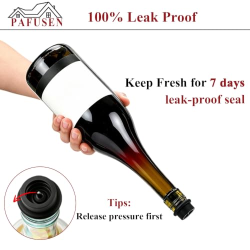 Pafusen Vacuum Wine Stopper Set with Pump, 4 Reusable Stoppers, Black - Keeps Wine Fresh 7 Days