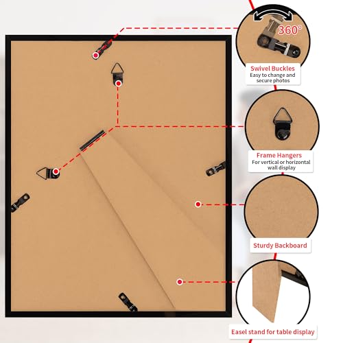 Black 8x10 Picture Frame Set of 2 - Fits 5x7 with Mat, Wall & Tabletop