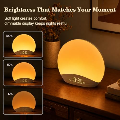 Wood Grain Sunrise Alarm Clock & Sound Machine with Night Light