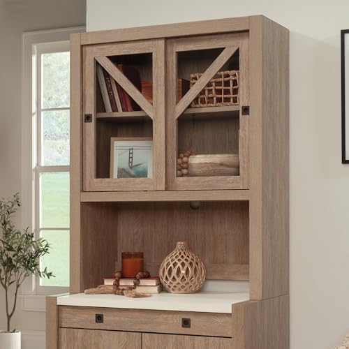 33-Inch Library Hutch with Adjustable Shelf and Sliding Glass Doors