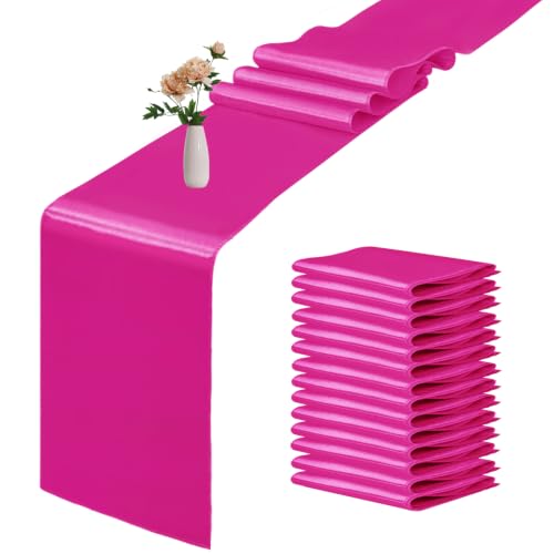 Fuchsia Satin Table Runner 12x108 Inch Pack of 15 for Weddings & Parties - Variation of Fuchsia / 12"x108" 15PCS