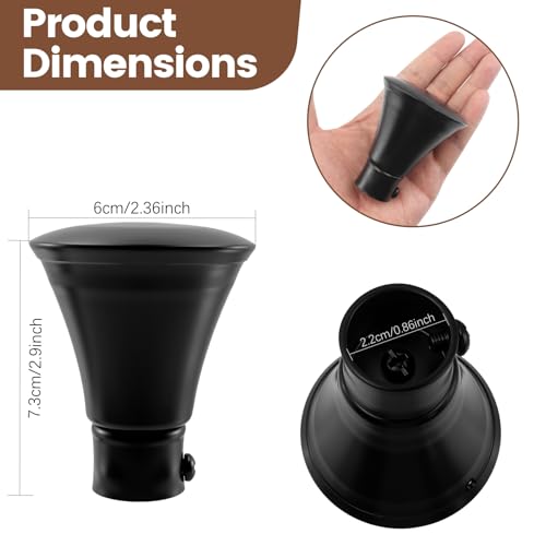 4-Pack Decorative Curtain Rod Finials for 22mm Rods - Black Iron End Caps