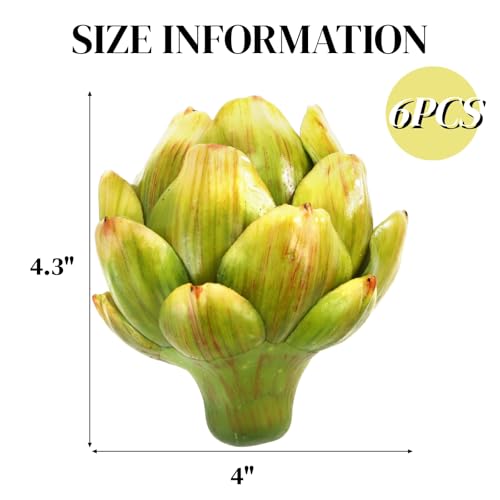 6 Pack Large Artificial Artichokes - Realistic Faux Vegetable Decor