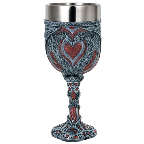 Medieval Double Dragon Wine Goblet - 7oz Stainless Steel Drinking Chalice