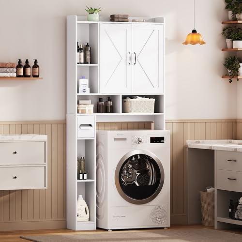 Over the Toilet Storage Cabinet, 31-Inch Bathroom Organizer with Doors