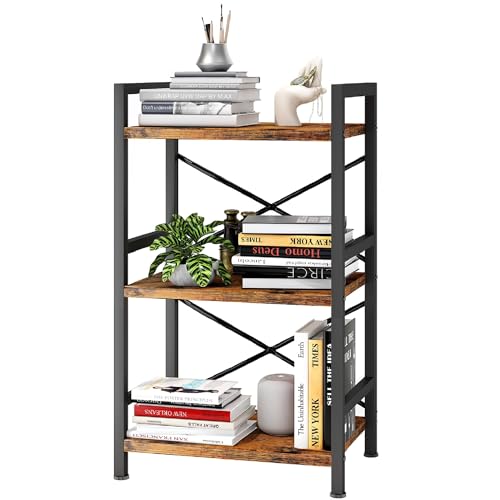 3-Tier Industrial Bookshelf, Rustic Small Metal Bookcase Storage Organizer