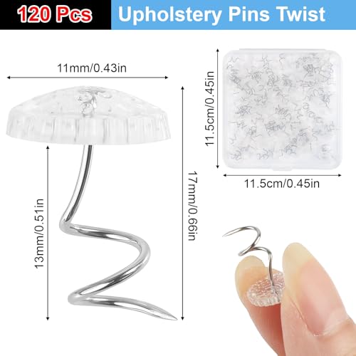 120 Clear Upholstery Tacks - 0.6 Inch Twist Pins for Furniture