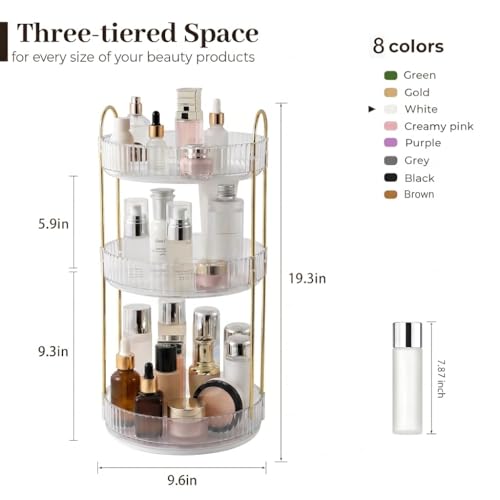 Aveniee Pearl White 3-Tier Rotating Makeup Organizer for Vanity & Bathroom