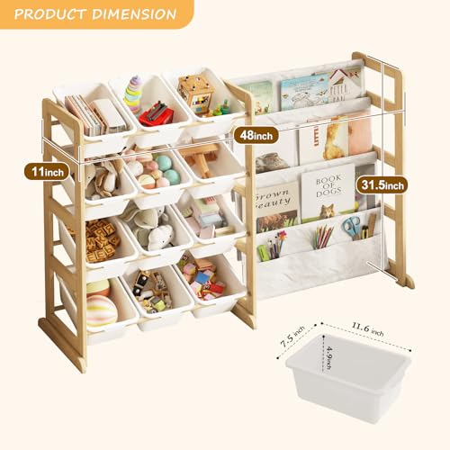 Kids Toy Storage Organizer with Bookshelf and 12 Removable Bins
