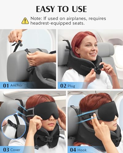 Travel Pillow with Head Support & Sleep Mask - Memory Foam