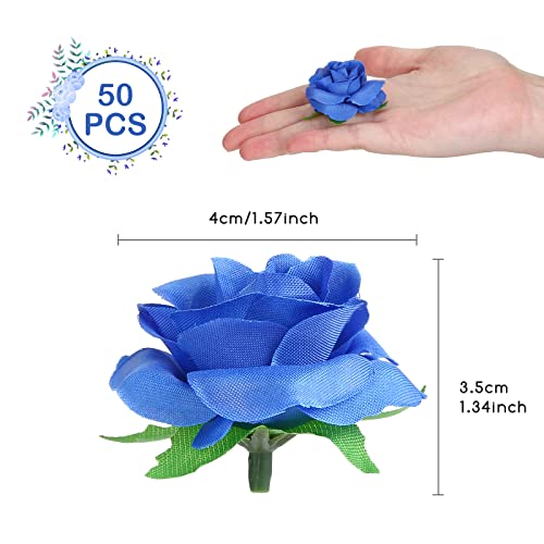 50pcs Royal Blue Artificial Silk Rose Flower Heads - 1.6"