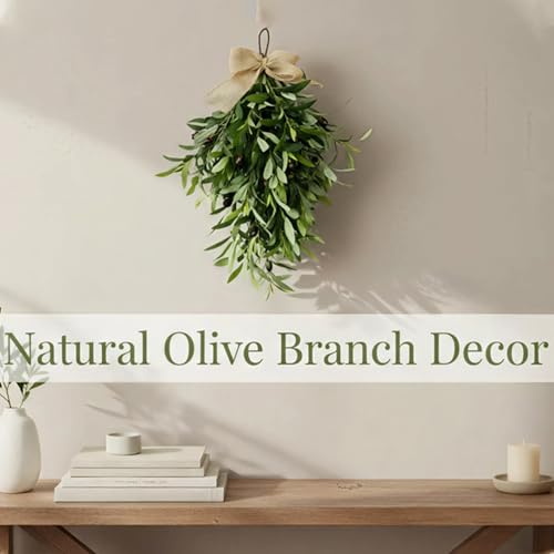 24-Inch Artificial Olive Branch Teardrop Swag for Front Door and Wall Decor