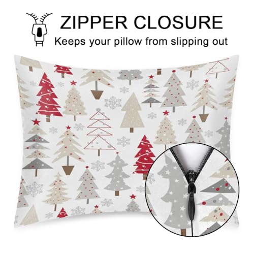 Christmas Tree Satin Pillowcase 20x26 Inches White Silk Pillow Cover with Zipper