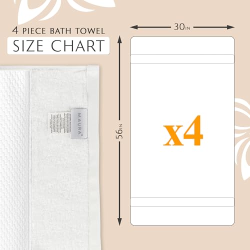 Extra Large Turkish Cotton Bath Towels - 4 Piece Set, 30x56 Inches