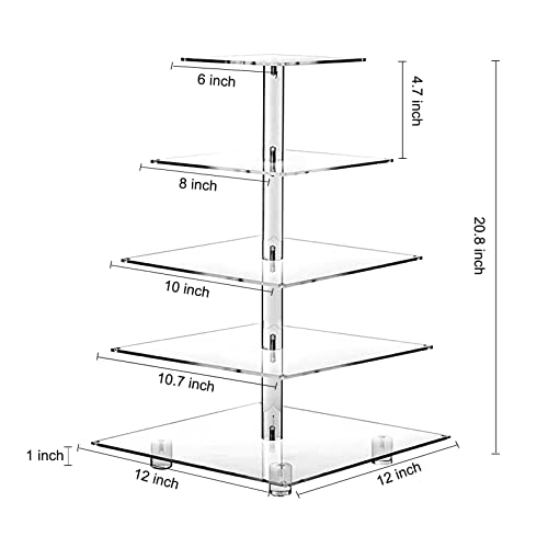 OLACHIKKO Blue 5-Tier Square Cupcake Stand with LED Light String - Wedding & Party Dessert Tower