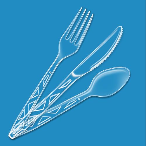 Amazon Basics Disposable Clear Plastic Cutlery Set 192 Count