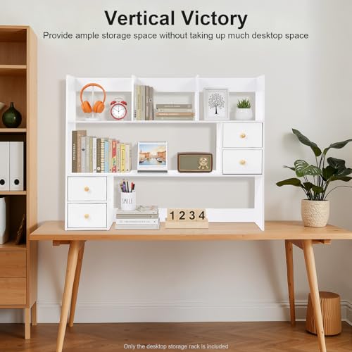 KEARIXM Desk Hutch Top with Cabinet and Drawers for Dorm Office