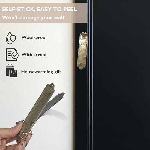 Metal Mezuzah Case Set with Scroll - 2 Pack Jewish Door Plaque Decor