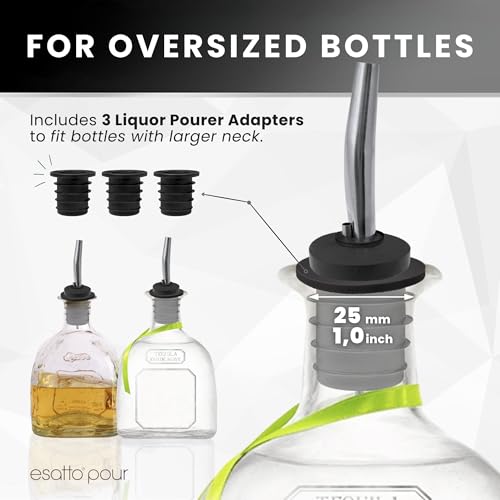 Esatto Stainless Steel Liquor Pourers 6 Pack with Dust Caps - Chrome, Leak-Proof, Drip-Free