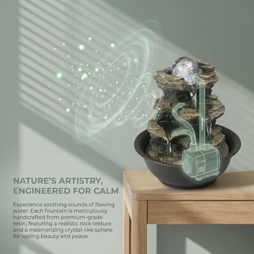 Indoor Zen Tabletop Water Fountain with Spinning Crystal Ball & LED Light