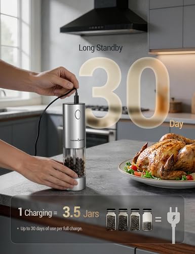 Electric Salt and Pepper Grinder Set, Rechargeable 110ml Mill with LED Light
