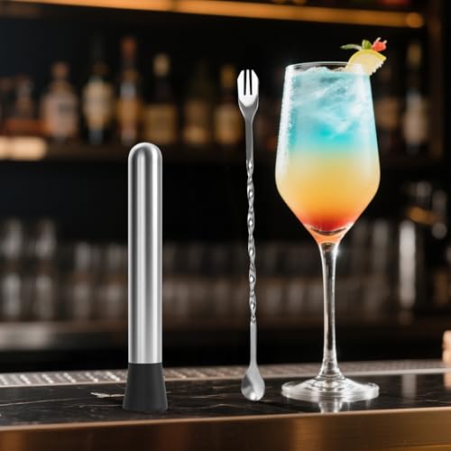 8-Inch Stainless Steel Cocktail Muddler Set with Bar Spoons for Drinks