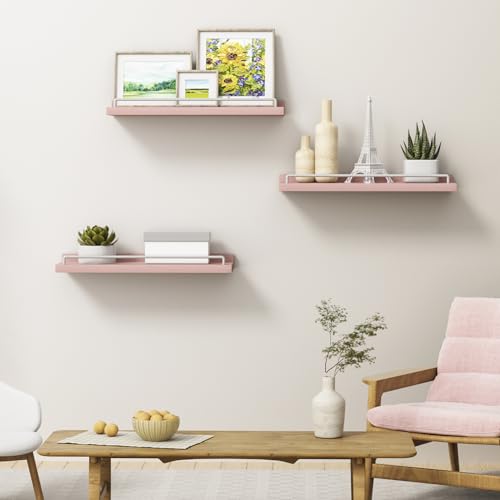 Floating Wall Shelves Set of 3, 16-Inch Paulownia Wood Storage Ledges