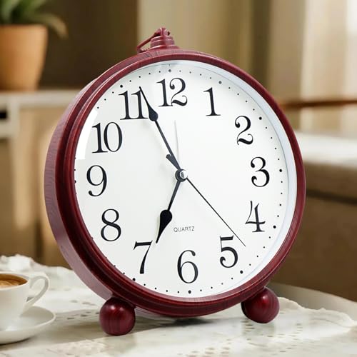 Vintage Mantel Clock - Silent Non-Ticking Battery Operated Desk Clock