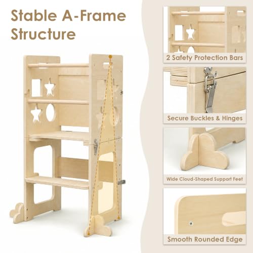 4-in-1 Foldable Toddler Kitchen Helper Stool with Blackboard