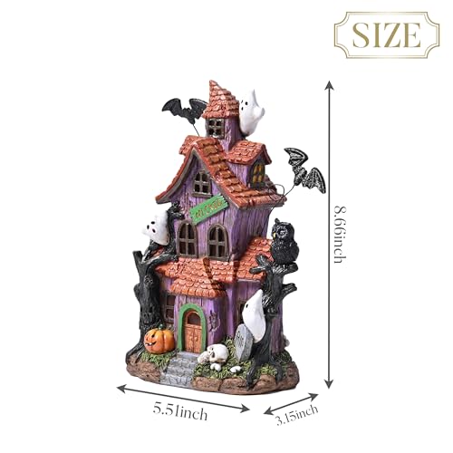 Lighted Halloween Village Haunted House Decor - 9 Inch LED Resin Statue