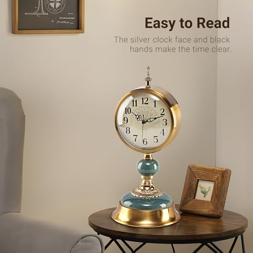 6-Inch Victorian Vintage Mantel Clock, Silent Ceramic and Metal Desk Clock