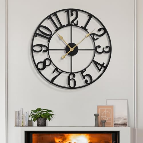 13.5-Inch Silent Metal Wall Clock, Round Decorative Farmhouse Clock