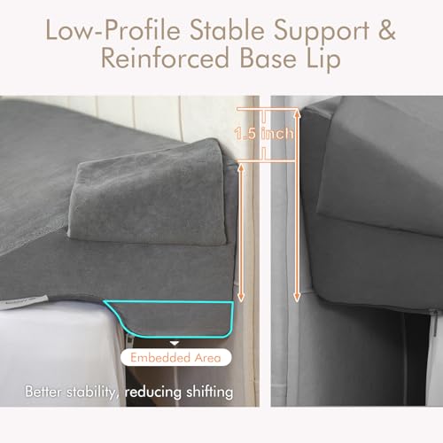 King Bed Wedge Pillow for Headboard Gap Filler - High-Density Foam with Pockets, Removable Cover, Gray, 60"x10"x6"