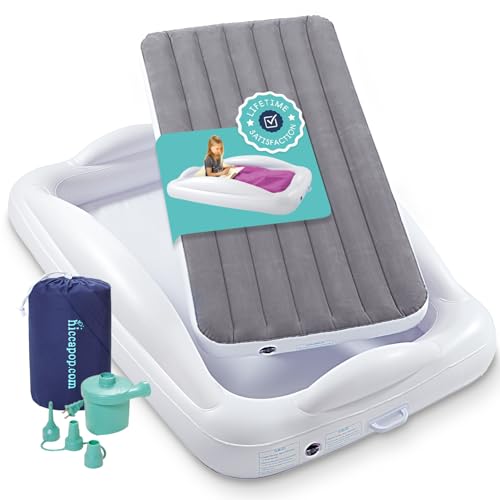 Inflatable Toddler Travel Bed with 4-Sided Safety Bumpers Grey